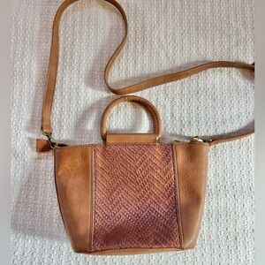 Anthropologie Saddle Brown Leather Crossbody Bag with Handle!